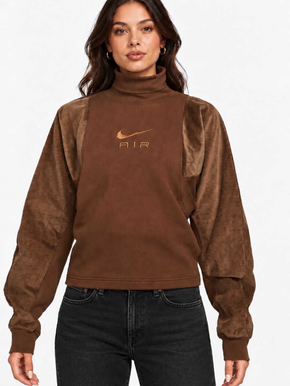 Nike Air Women’s Brown Corduroy Sleeve Turtleneck Sweatshirt Size S